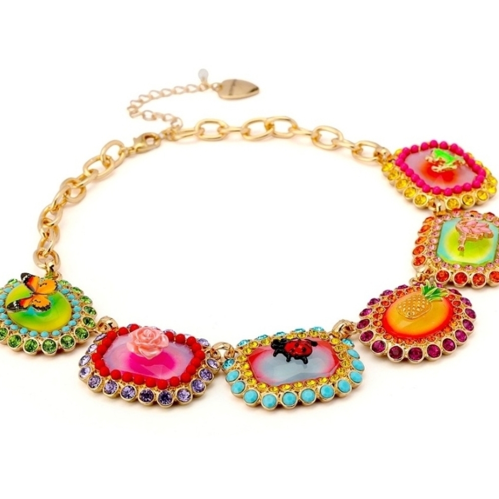 ▪️Betsey Johnson▪️ Backyard Stone Critter Colorful Gemstone Collar 16" Necklace - Picture 4 of 15